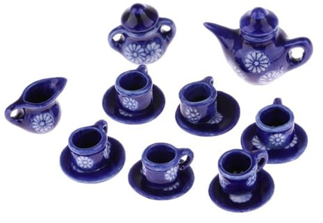 BEALIFE Exquisita vajilla para casa de muñecas, vajilla en Miniatura, Juego de 15 Piezas, Incluye Juego té Porcelana, Tetera, Platos y Tazas, Tetera Porcelana, y platillo, café en Miniatura