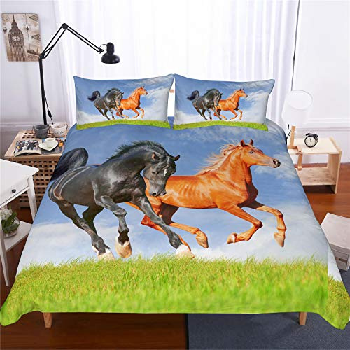 Fgolphd Horse Print Duvet Set Soft Microfiber Pasture Double Bed Linen | Ultra soft microfiber, lightweight & breathable for all-season use