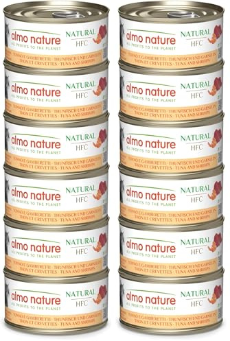 Almo Nature HFC Natural Megapack, Nourriture Humide pour Chats - Thon et Crevettes - (6 boîtes de 70 g) (Lot de 2)