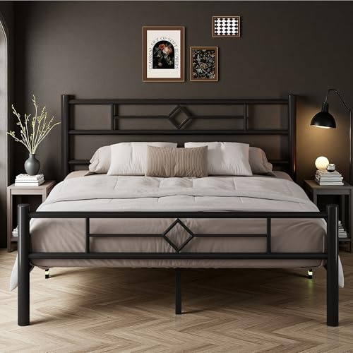 iPormis King Size Bed Frame,150 x 200 cm,with Headboard and Footboard,Metal Bed Frame,300 kg Weight Capacity, Under Bed Storage Space,Easy Assembly,Black