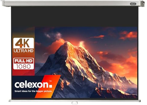 celexon Professional Rollo-Leinwand 95 | 220x124 cm 16:9 | manuell ausziehbare 4K, Full-HD Beamer-Leinwand für das Büro oder Heimkino-Projektionen | Wand- & Deckenmontage/zum Aufhängen