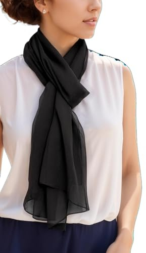Prettystern Donna Uomo 180cm Lunga Pura Seta Leggera Sciarpa Stola Foulard Coprispalle Elegante da Cerimonia tinta unita nero
