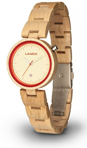 LAiMER Montre en bois NICKY ROUGE – Montre femme 100% bois d’érable pour un confort au porter et un lifestyle uniques - naturelle, légère, Tyrol du Sud