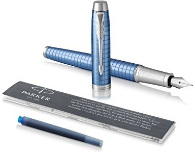 Parker IM Fountain Pen, Premium Blue, Medium Nib with Blue Ink Refill (1931689)