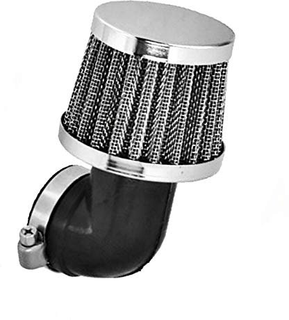 Luftfilter Sportluftfilter, Tuning 35mm, 90° Biegung, Stahlgewebe, Chromdeckel für Motorrad, Roller