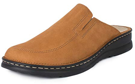 Jürgen Hirsch Sabots en Cuir Ergo 04 pour Homme, Semelle Ergonomique Interchangeable avec Rembourrage Doux au Niveau du Talon, Marron, 46 EU