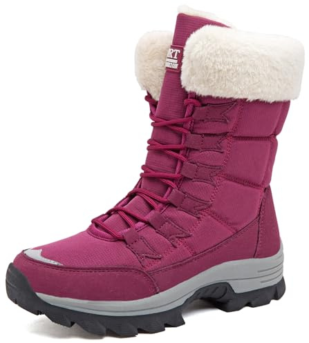 VLOOKST Stivali da Neve Donna Scarpe da Camminata Invernali Impermeabile Antiscivolo Caldo Pelliccia Foderati Passeggiate Stivaletti Sneaker Casual Outdoor Stivali da Escursionismo Viola 43EU