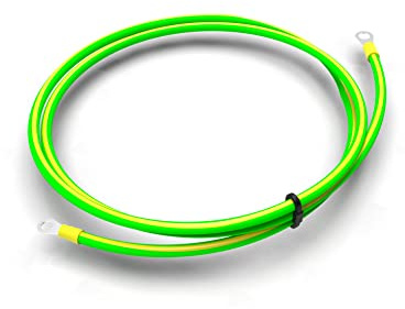 CusoTec Câble de mise à la terre - Vert et jaune - 6 mm² - Cosse annulaire isolée avec œillet de mise à la terre - Armoire réseau - Panneau de brassage (50 cm)