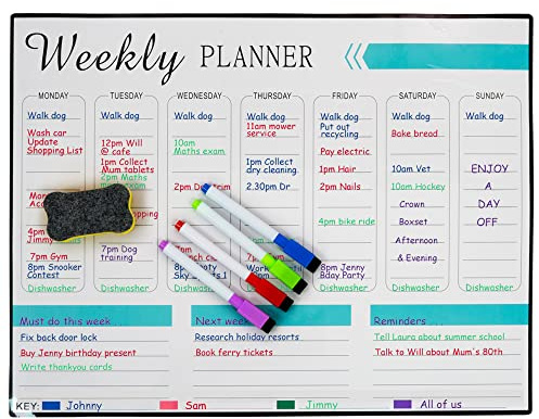 SA Products Weekly Planner Magnetic Whiteboard with 4 Pens & 1 Rubber | Magnetic Wall Planner | Fridge Calendar Whiteboard Aesthetic Stuff for Daily Planner, Meal Planner, and Business Plans