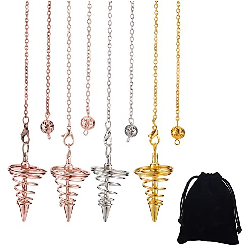 CRASPIRE Dowsing pendlar, 4 färger, metall, mässing, spådom, dun, reiki, helande pendelkedja med legering, hummerlås, spiralspole, meditation, yoga, balanserande hänge