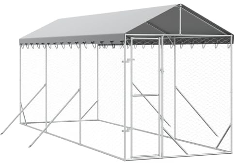 vidaXL Hundgård med tak silver 2x6x2,5 m galvaniserat stål
