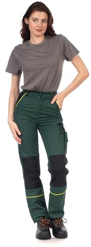 Fortum Pantalon De Travail Femme Coupe Slim - Pantalon Cargo avec Ceinture Élastique, 2 Poches Avant Et Arrière, Poche À Outils, Renforts Aux Genoux Et Cordura, Poche Cargo - Vert 42