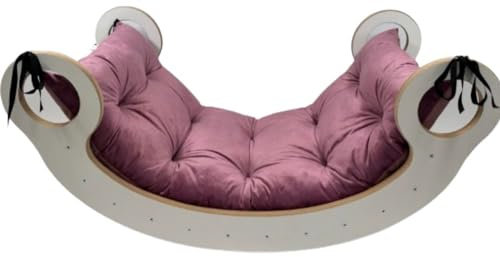 Montessori Rocker Pikler Holz - Balance Board für Kinder Baby Bogenwippe mit weichem rosa kissen, Gleichgewichtstraining für Kleinkinder, Indoor