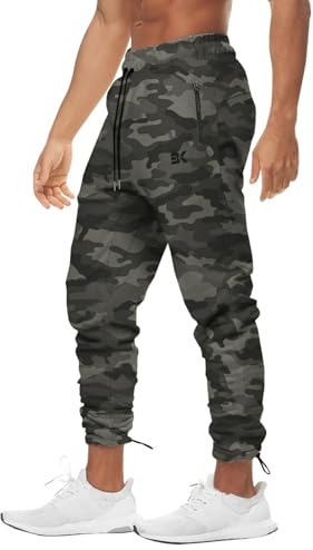 BROKIG Cavigliacorda Pantaloni Tuta Palestra Uomo, Pantalone da Uomo Sportivi Corsa Jogging Fitness con Tasche Zip(Verde Militare,S)