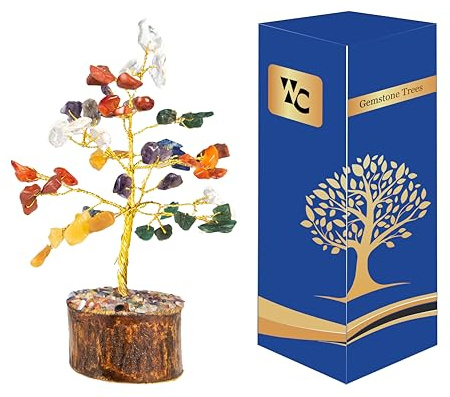 Sept Chakra Guérison Naturelle Reiki Cristal Bonsaï Fortune Money Tree pour Bonne Chance, Richesse et Prospérité Décor Feng Shui Cadeau Spirituel (60bds)