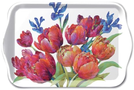 Ambiente kleines Tablett Dekotablett 13 x 21 cm Melamin Tulpen Blumenmotiv Frühling Sommer