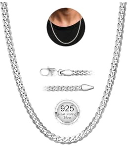 YADOCA Halsband i 925 sterlingsilver, pansarkedja, kubansk länk, kedja för män, smycken, robust, allergivänlig, silver, guld, 3 mm, 5 mm, 46 cm, 51 cm, 56 cm, för pojkar och män