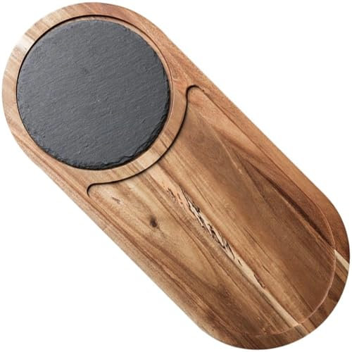 Ymxygz Tabla De Servir De Madera con Pizarra, Plato De Pizza De Madera De Pino, Bandeja De Madera Multiusos para Servir Queso, Plato De Pizarra para Carne Y Pan.