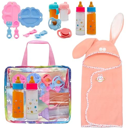 KBIBCK Accessoires pour Poupées, 12 Pièces Accessoire Poupee Bebe Jouet Fille, Un Bavoir, Une Sucette, Un biberon Parfaits pour Les Enfants, Les Jeunes Enfants et Les Filles 3 4 5 6 Ans