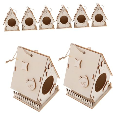 Gogogmee 8PCS Wooden Birdhouse Kit for DIY Craft Painting Interactive Family Activity for Building Weatherproof Birdhouses Nature Connection Art Project for Boys and Indoor Outdoor Use