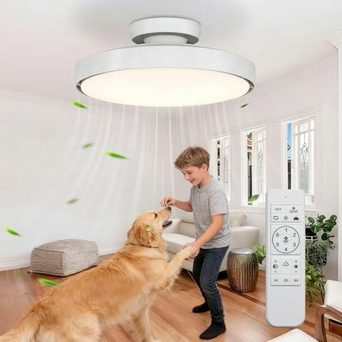 Maxled, Light is Led! Silencioso Sin Aspas Ventilador de Techo 56W Motor DC 24W 3000K-6500K Regulable Temporizador Lámpara Ventilador de Techo y Mando a Distancia 6 Velocidades Temporizador Memoria