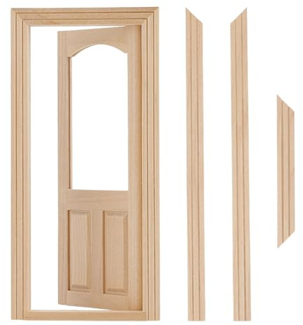 OLYCRAFT 186 x 86 mm Muebles de casa de muñecas Miniatura de madera Marco de puerta con ventana de casa, Miniatura, escalera 1:12 puertas para mini casas, modelo DIY salón, accesorio decoración