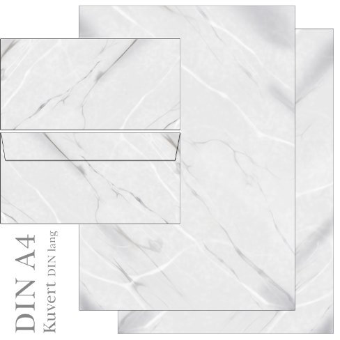 Motivpapier Marmor marmoriert grau/weiß beidseitig - Set 50-teilig 25 Blatt Briefpapier + 25 Stück Briefumschläge DIN lang ohne Fenster 5495+6495