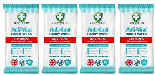 GreenShield Anti-Viral Handy Wipes 15's Kills 99.9% of Bacteria (4 Pack)