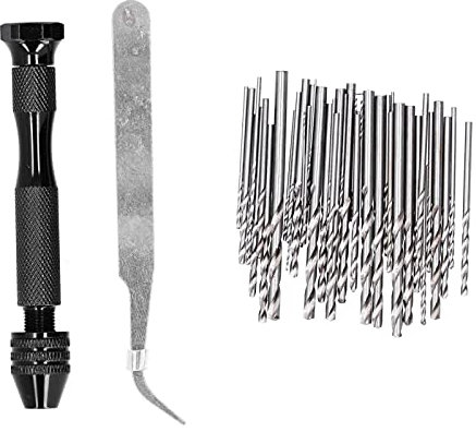 Trapano a Mano, Mini Trapano per Modellare con 46 Punte Elicoidali e 1 Pinzetta, Punte Elicoidali a Mano (0,3-3 Mm), Trapano a Mano con Morsa a Spillo
