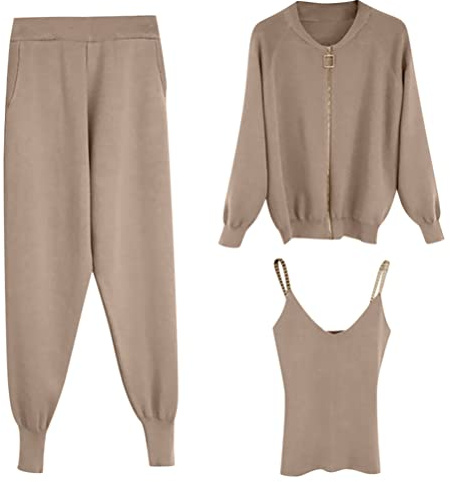 Minetom Tuta da Ginnastica Donna Tute Tinta Unita Pullover Canotta Cardigan Pantaloni Set Maglia Completo Sportswear 3 Pezzi