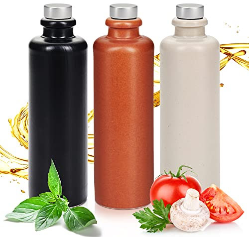 Gourmet Essig & Öl – Flaschen mit Ausgießer in Deluxe Silber. Exklusive Steinzeugflaschen, einzigartig, zeitlos und chic. 3x 200ml pro Flaschen (3x Mini 0,2l braun, schwarz, weiß- matt)