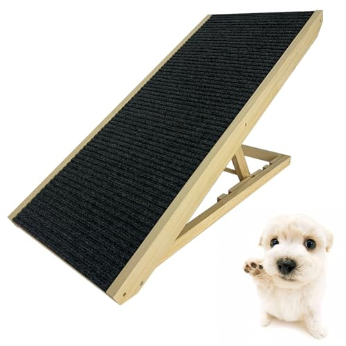 Froadp Hundetreppe für Kleine Hunde Hunderampe aus Kiefernholz mit Anti-rutsch Teppich Klappbar Katzentreppe Hundeleiter Höhenverstellbar Haustiertreppe Auffahrrampe für Bett oder Sofa