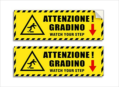Autocollants Attention Marche, 30 x 10 cm, en italien et en anglais, panneau en PVC souple, pictogramme sécurité danger chute, stratifié anti-rayures, anti-UV, imperméable lavable, 2 pièces.