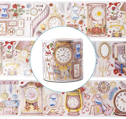 FRUHLING Scrapbook Stickers Aufkleber Vintage PET Transparente Dekorative Klebeband für Scrapbook Kalender Notizbuch Tagebuch Fotoalbum DIY Dekoration 2 m Lang