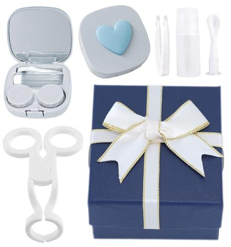 Yuqilin Blu Porta Lenti a Contatto Set da 3 Pezzi, Gel di Silice Soft Contact Lens Extractor, Accessori per Maneggiare Lenti a Contatto, Confezione Regalo Fiocco, per Viaggi, Lavoro