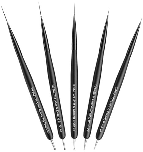 Tipsketch Nail Art Liner Brushes 5Pcs Dotting Pen Tools Nail Art Brushes Thin Liner Set(4/8/12/15/20 mm) for Long Lines, Thin Details Gel Polish Nail Paintings Double-End Nail Art Tools