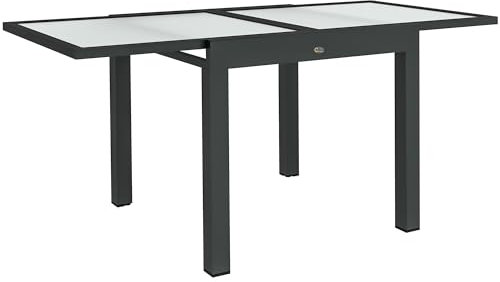 Outsunny Table Extensible de Jardin Grande Taille dim. dépliées 160L x 80l x 75H cm Aluminium Gris foncé Plateau Verre trempé Transparent
