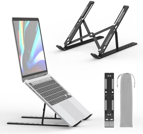 GRIFEMA GB1054B Supporto PC Portatile, Alluminio, Antiscivolo, Regolabile a 6 Angolazioni, Laptop Stand Compatibile con Laptop da 10-17,3 Pollici e Tablet - Nero