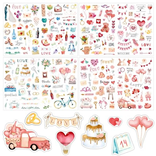 220 pegatinas de corazón, álbumes de recortes de boda románticos e impermeables, pegatinas de boda para tu álbum de recortes, bala o decoración de boda, expresa tu amor con cariño