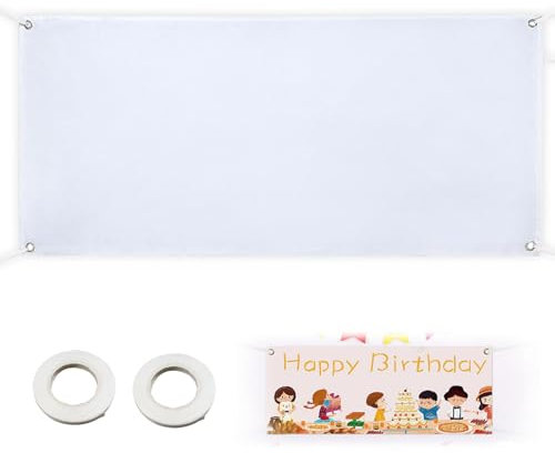 Striscione Bianco Grande 180 x 100cm Striscione Bianca Banner Personalizzato con Corda da 10m per Fai da te Disegno Eventi Interni ed Esterni