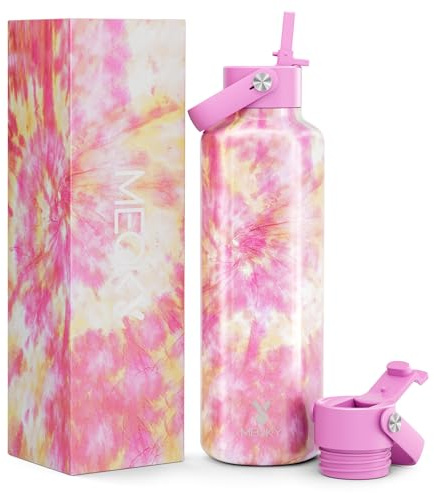 Meoky Metal Water Bottle for Women: 710ml Leakproof Water Bottle - Keeps 24 Hours Cold & 12 Hours Hot for Home Office Sports - Girlfriend Wife Mom, Sakura