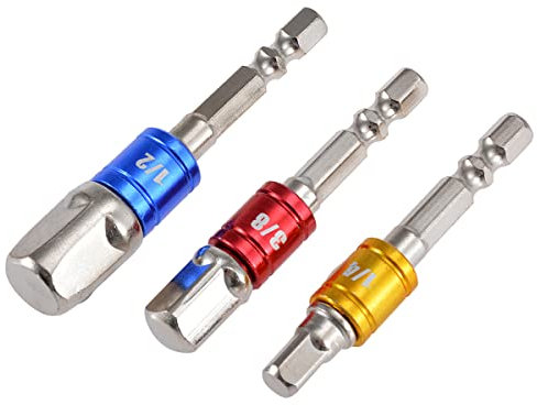HOHXEN 3 Pezzi 1/4'' 3/8'' 1/2'' Adattatore Esagonale Esteso per Trapano Elettrico a Percussione, Portainserti Magnetico, Set di Chiavi a Bussola, Estensione a Cricchetto, Utensili Elettrici