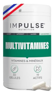 Impulse Nutrition - Multivitamines - Energie, Immunité & Vitalité - Vitamines C, D, B12, B6 - Complément Alimentaire 12 Vitamines & 7 Minéraux - Vegan - Cure 30 jours - Fabriqué en France