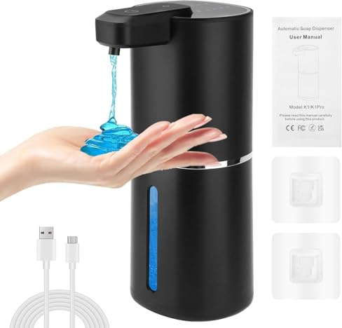 USHOP Dispensador de Jabón Automático,380 ml Dispensador Jabón Baño con Sensor de Infrarrojos,Sin Contacto Pared,4 Niveles Ajustables,Recargable USB,Resistente al Agua IPX5 para Cocina,Baño
