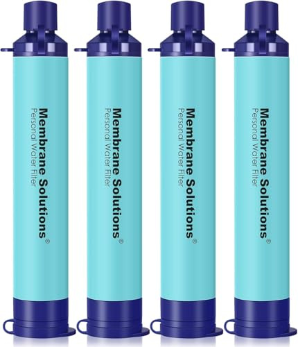 Membrane Solutions Water Filter Straw, 0.1 Micron Personal Water Filter Survival Portable Gear, NSF/ANSI 42&372&401 certificated, for Camping, Hiking, Travel, Emergency Preparedness, Blue, 4 Pack