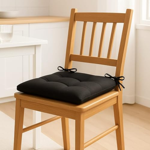 Generico FORTE - Cuscini Sedie Cucina Set da 6 Tinta Unita con Laccetti, Cuscino 40x40 Made in Italy per Cucina e Sale da Pranzo, Cuscini per Sedie da Esterno Giardino, Balcone, Veranda (Nero)