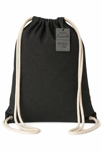 brand promotion Turnbeutel Baumwolle 38x46cm Stoffbeutel – OEKO-TEX® 100 zertifiziert – Sportbeutel mit Kordelzug – Nachhaltiger Baumwollbeutel Gym Bag für Sport, Schule & Freizeit (schwarz)
