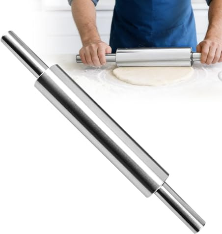 Rodillo de acero inoxidable de 43 cm, rodillo de acero inoxidable, rodillo giratorio, accesorio para hornear, para pizza, masa, galletas, pasteles, fondant, pasta de pasta, lavable a máquina, sin