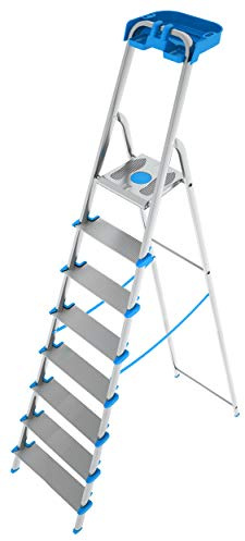 Colombo Scala Alluminio Atlantica 8 Gradini | Scala 8 Gradini Extra Large 12cm con Piattaforma Antiscivolo e Vaschetta Portautensili | Conforme EN131 TÜV-GS | Portata 150kg | Made in Italy