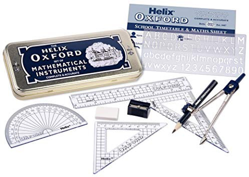 Helix Oxford Maths Set with Storage Tin - 10 Piece Maths Equipment Set